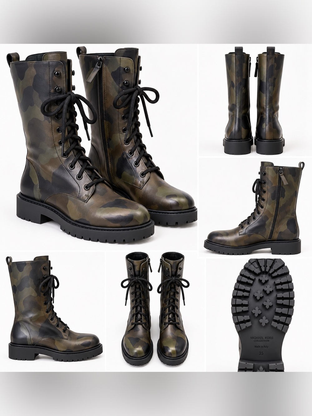 Michael Kors Women's Camouflage Lace-Up Combat Boots - Olive/Black - Picture 1 of 1